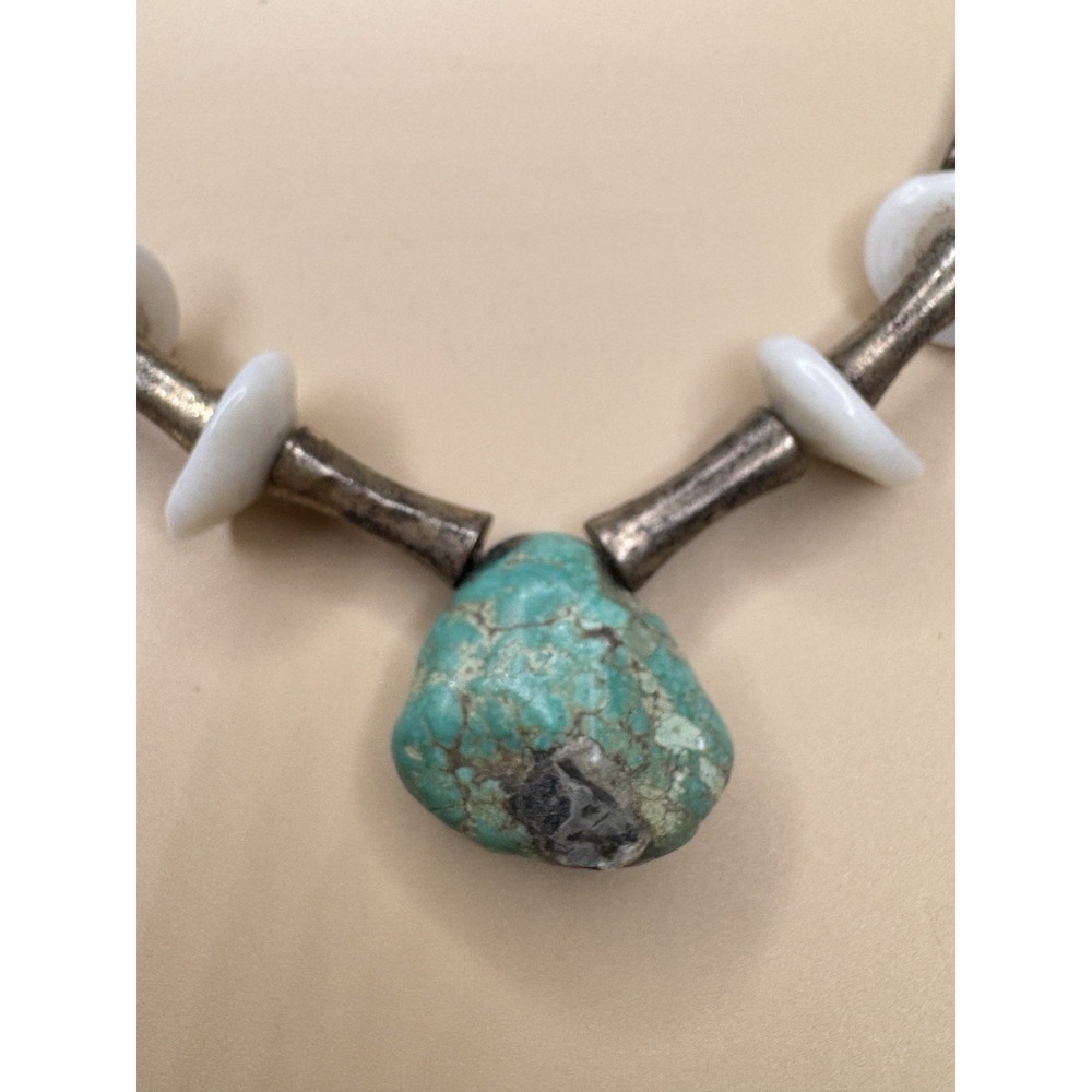 Southwestern Shell Heishi Turquoise Nugget Necklace 17.5" Vintage